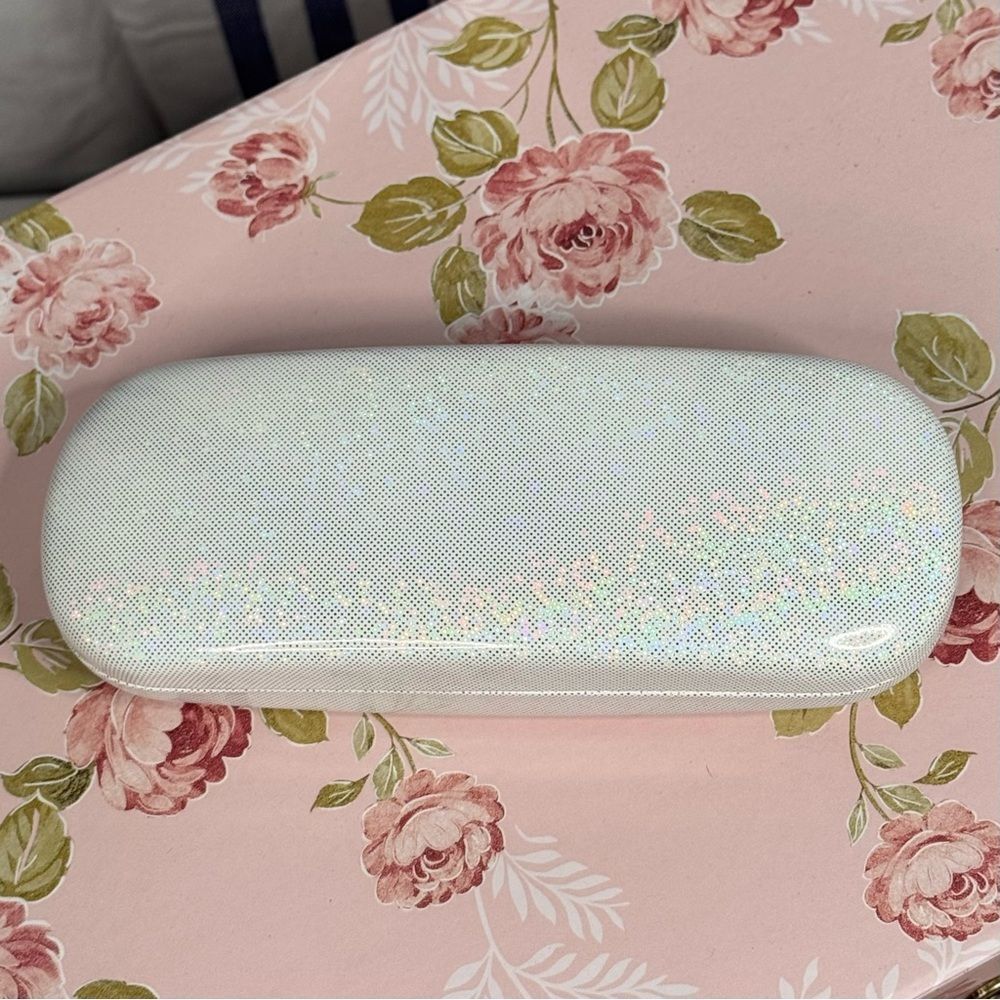 Iridescent White Eyeglass Case, Holographic Hard Case